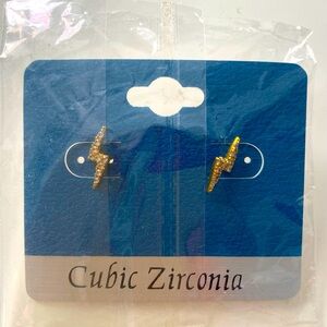 Gold tone Lightning Bolt Earrings w rhinestones